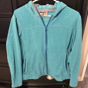 Teal fleece zip up hoodie.